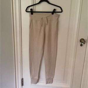 Revamped Soft Material Cream Ribbed Joggers